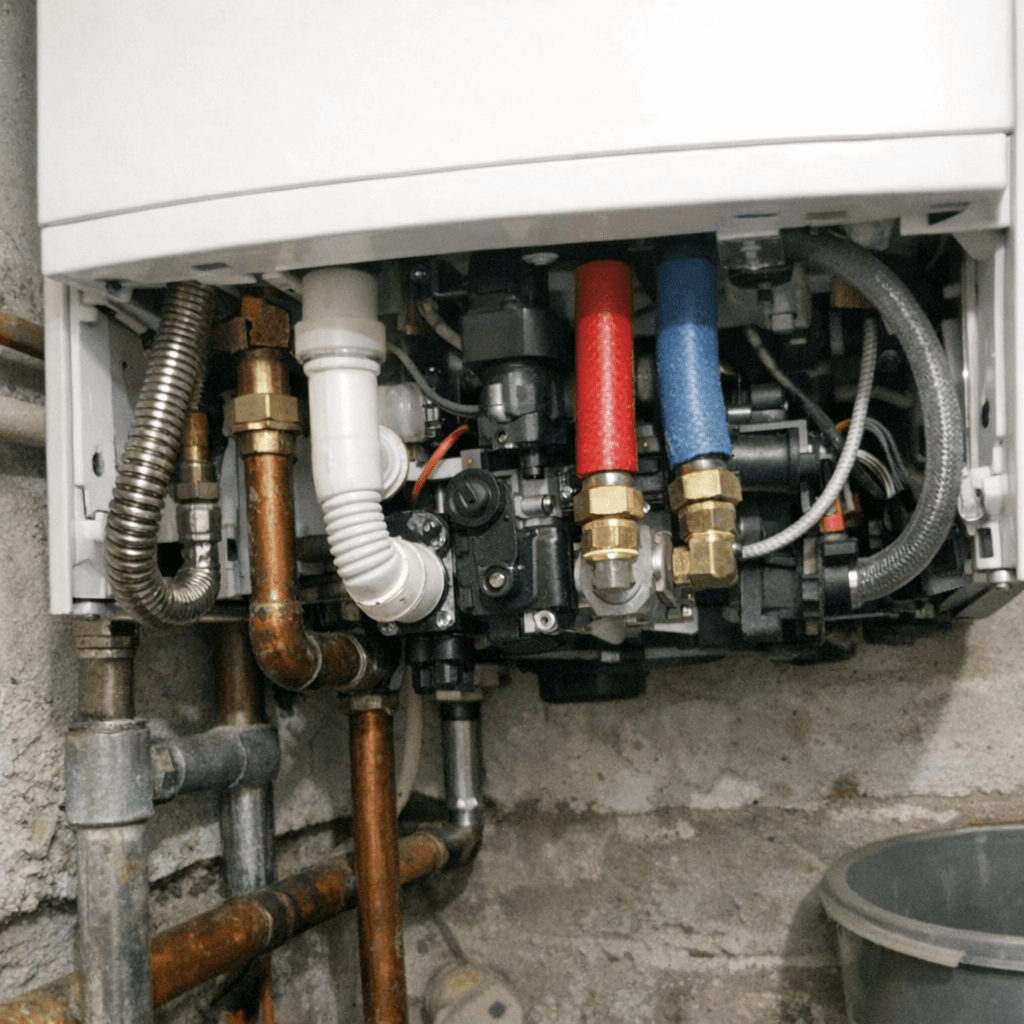 Warnhinweis an einer Gastherme