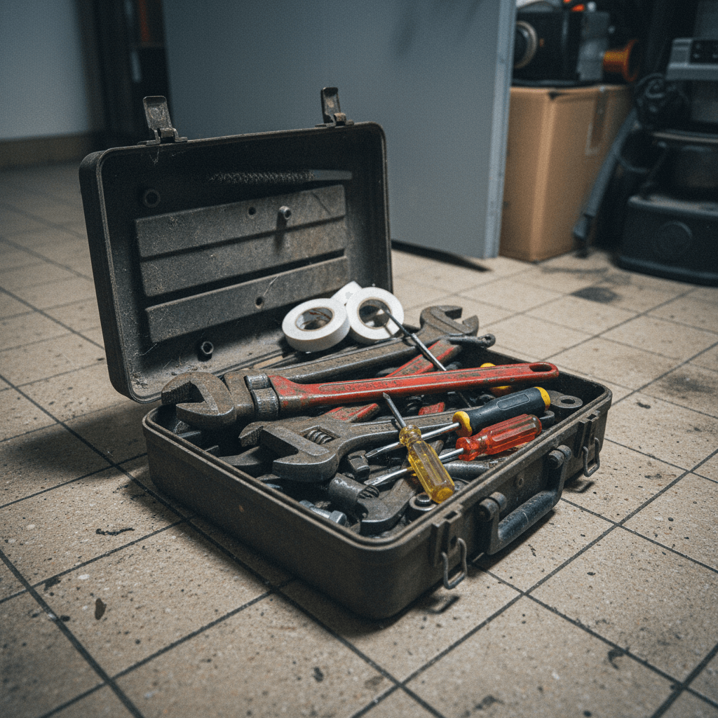 Werkzeugkoffer eines Heizungsinstallateurs geöffnet
